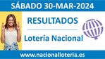 Vídeo con el resultado de la loteria nacional de hoy Sábado 30 de Marzo de 2024