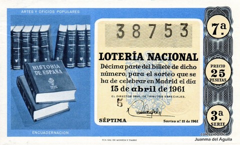Décimo de Lotería Nacional de 1961 Sorteo 11 - ENCUADERNACION