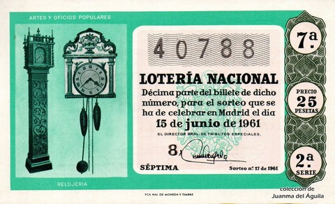 Décimo de Lotería Nacional de 1961 Sorteo 17 - RELOJERIA
