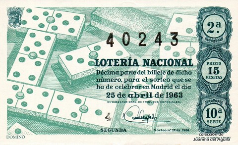 Décimo de Lotería Nacional de 1963 Sorteo 12 - DOMINÓ