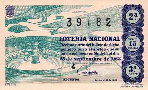 Décimo de Lotería Nacional de 1963 Sorteo 27 - RULETA