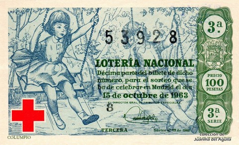 Décimo de Lotería Nacional de 1963 Sorteo 29 - COLUMPIO