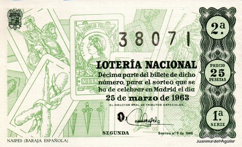 Décimo de Lotería Nacional de 1963 Sorteo 9 - NAIPES (BARAJA ESPAÑOLA)