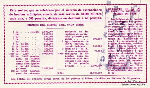 Reverso décimo de Lotería 1964 / 2