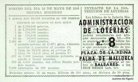Reverso décimo de Lotería 1968 / 14