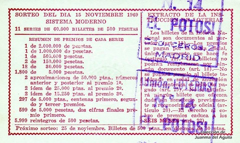 Reverso del décimo de Lotería Nacional de 1969 Sorteo 32
