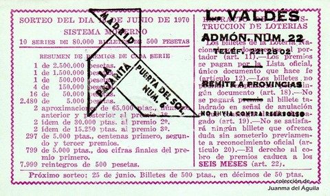 Reverso décimo de Lotería 1970 / 17