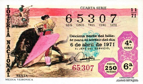 Décimo de Lotería Nacional de 1971 Sorteo 11 - MEDIA VERONICA