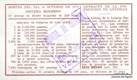 Reverso décimo de Lotería 1972 / 33
