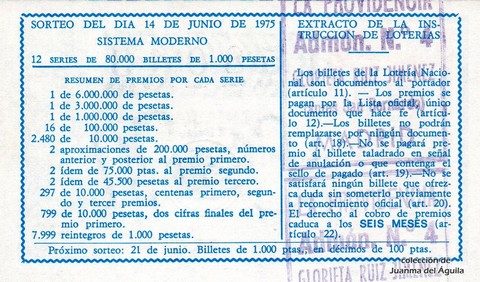 Reverso décimo de Lotería 1975 / 23