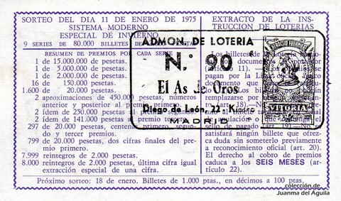 Reverso décimo de Lotería 1975 / 2
