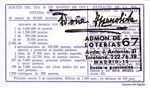 Reverso décimo de Lotería 1975 / 34