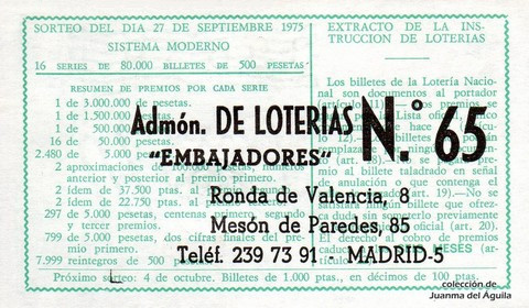 Reverso décimo de Lotería 1975 / 38