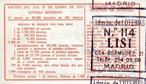 Reverso décimo de Lotería 1975 / 4