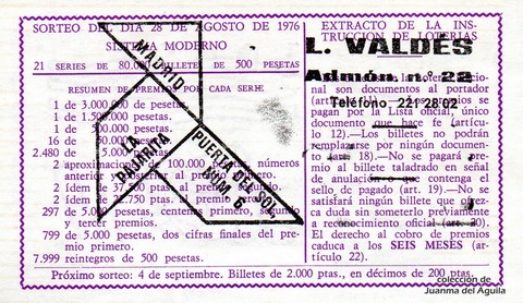 Reverso décimo de Lotería 1976 / 33