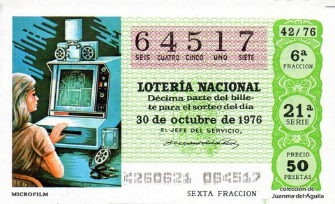 Décimo de Lotería Nacional de 1976 Sorteo 42 - MICROFILM