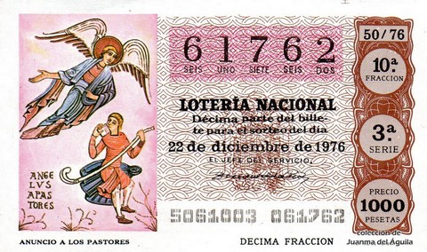 Décimo de Lotería Nacional de 1976 Sorteo 50 - ANUNCIO A LOS PASTORES