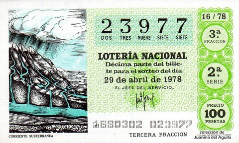 Décimo de Lotería Nacional de 1978 Sorteo 16 - CORRIENTE SUBTERRANEA