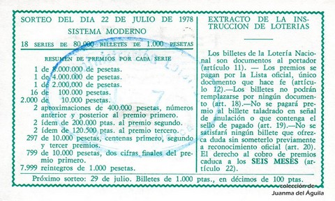 Reverso décimo de Lotería 1978 / 28
