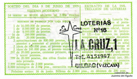 Reverso del décimo de Lotería Nacional de 1979 Sorteo 22