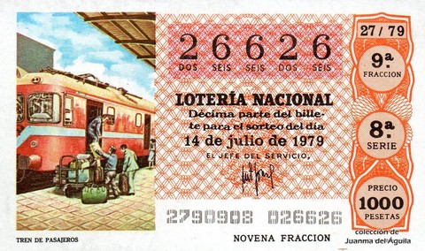 Décimo de Lotería Nacional de 1979 Sorteo 27 - TREN DE PASAJEROS