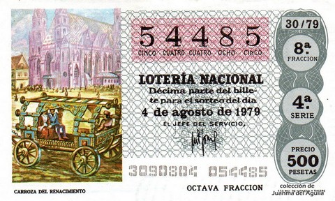 Décimo de Lotería Nacional de 1979 Sorteo 30 - CARROZA DEL RENACIMIENTO
