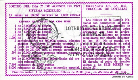 Reverso del décimo de Lotería Nacional de 1979 Sorteo 33
