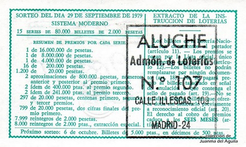 Reverso décimo de Lotería 1979 / 38
