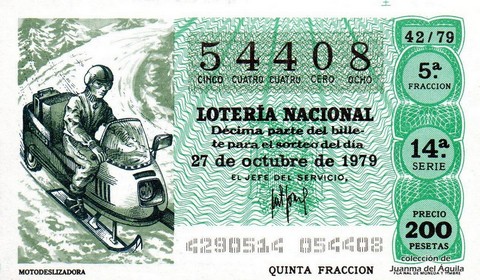 Décimo de Lotería Nacional de 1979 Sorteo 42 - MOTODESLIZADORA