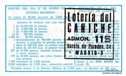 Reverso del décimo de Lotería Nacional de 1979 Sorteo 4