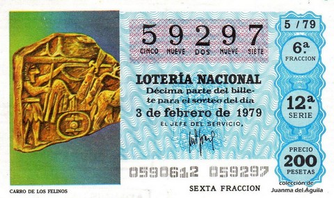 Décimo de Lotería Nacional de 1979 Sorteo 5 - CARRO DE LOS FELINOS