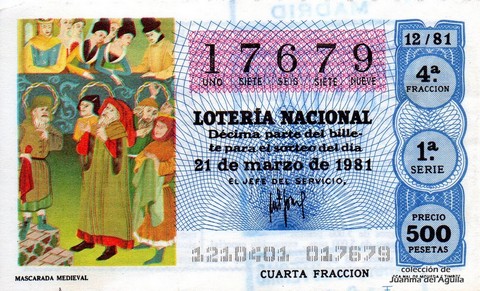 Décimo de Lotería Nacional de 1981 Sorteo 12 - MASCARADA MEDIEVAL