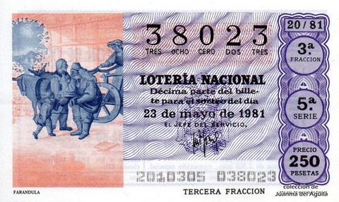 Décimo de Lotería Nacional de 1981 Sorteo 20 - FARANDULA