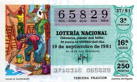 Décimo de Lotería Nacional de 1981 Sorteo 37 - TALLER DE ESCENOGRAFIA