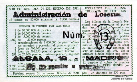 Reverso décimo de Lotería 1981 / 4