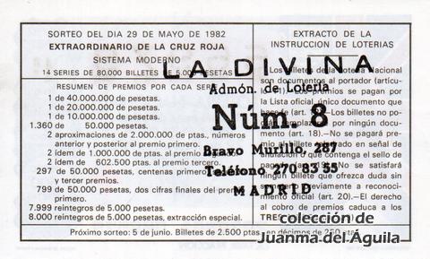 Reverso décimo de Lotería 1982 / 20