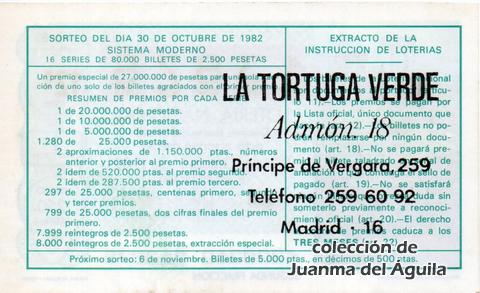 Reverso décimo de Lotería 1982 / 42