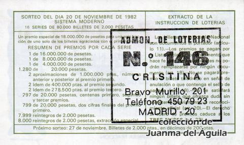 Reverso décimo de Lotería 1982 / 45