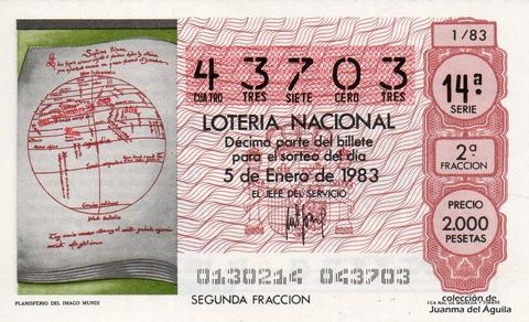 Décimo de Lotería Nacional de 1983 Sorteo 1 - PLANISFERIO DEL IMAGO MUNDI