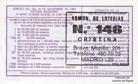 Reverso décimo de Lotería 1983 / 45