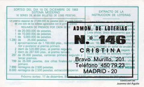 Reverso décimo de Lotería 1983 / 48