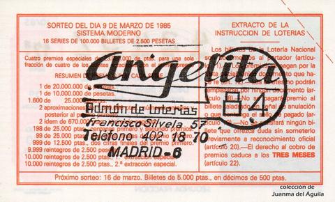 Reverso décimo de Lotería 1985 / 10