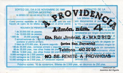 Reverso décimo de Lotería 1985 / 44