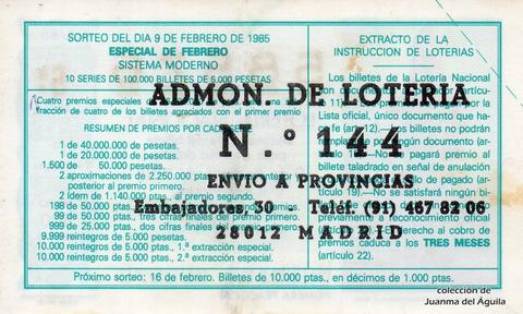 Reverso décimo de Lotería 1985 / 6