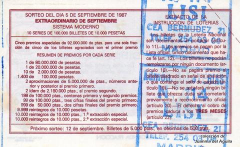 Reverso décimo de Lotería 1987 / 36