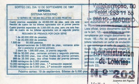 Reverso décimo de Lotería 1987 / 37