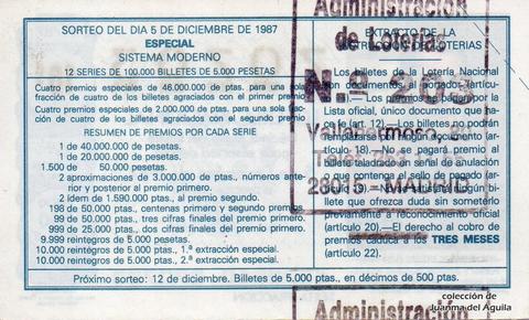 Reverso décimo de Lotería 1987 / 49