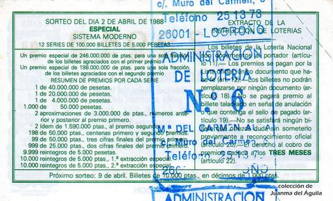 Reverso décimo de Lotería 1988 / 14