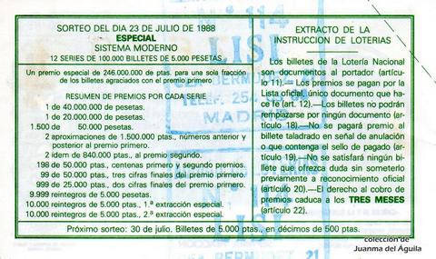 Reverso décimo de Lotería 1988 / 30