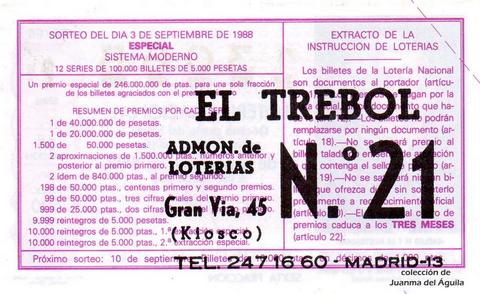 Reverso del décimo de Lotería Nacional de 1988 Sorteo 36